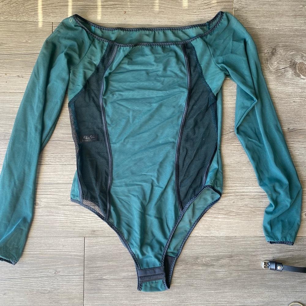 MarieMur green and black mesh bodysuit